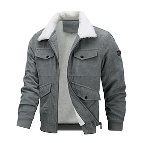Men's Winter Coat Corduroy Jacket Fleece Jacket Casual Jacket Casual Daily Thermal Warm Pocket Full Zip Fall Winter Solid Color Fashion Streetwear Turndown Reg