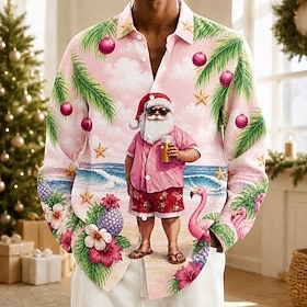 Christmas Men's Santa Claus Shirt Button Up Shirt Casual Dress Shirt Long Sleeve Fashion Casual Vacation Formal Dailywear Summer Spring Turndown Collared Shirt