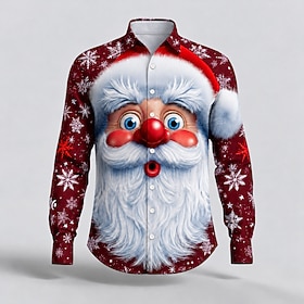 Christmas Men's Santa Claus Button Up Shirt Casual Dress Shirt Long Sleeve Fashion Casual Vacation Dailywear Summer Spring Fall Turndown Collared Shirts Dark b