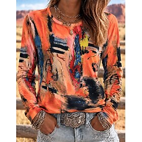 Women's 100% Cotton Cotton Shirt Floral Graphic Plants Vintage Stylish Classic Long Sleeve Crew Neck Round Neck Regular Tops Casual White Yellow Red Spring Fal