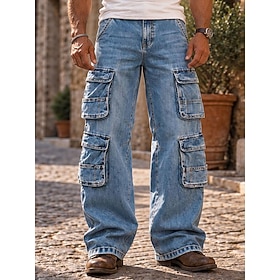 DenimTone™ Men's Jeans Cargo Trousers 100% Cotton Denim Pants Baggy Pants Elastic Waist Multi Pocket Plain Comfort Full Length Casual Daily Outdoor Fashion Str