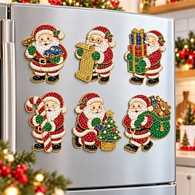 6-Pcs Christmas Santa Claus DIY Diamond Art Painting Fridge Magnet Kit, Pearl Painting Refrigerator Magnets, Christmas Craft Kit for Adults and Kids, Holiday H