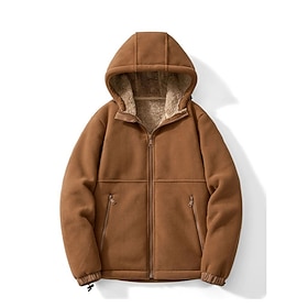 Men's Winter Coat Fleece Jacket Casual Jacket Hoodied Jacket Daily Outdoor Thermal Warm Pocket Full Zip Fall Winter Solid Color Streetwear Sports  Outdoors Hoo