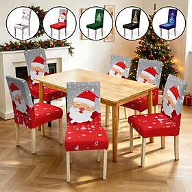Housses de chaises de salle à manger de Noël, housses extensibles imprimées Père Noël, housses de chaises décoratives festives pour la cuisine et la salle à ma