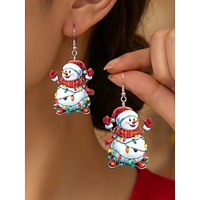 Women's Acrylic Christmas Snowman Earrings, Cute Holiday Statement Dangle Earrings with Festive Winter Design, Xmas Theme Jewelry Accessories for Christmas Par