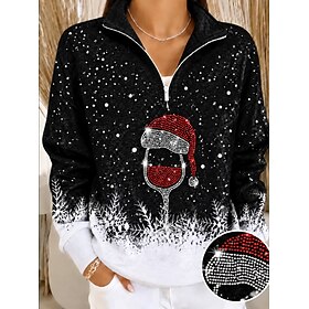 Women's Sequins Rhinestone Pullover Sweatshirt Zipper Rhinestone Graphic Snowflake Christmas Casual Long Sleeve Half Zip Lapel Regular Tops Casual Dailywear Sp