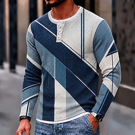 Men's Graphic Geometric Color Block Waffle Henley Shirt Casual Style Classic Style Long Sleeve Fashion Designer Basic Casual Daily Outdoor Fall Winter Fall Sp