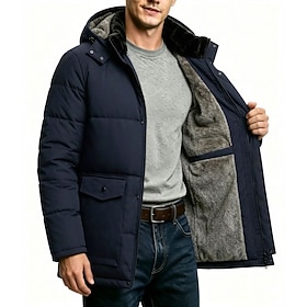 Men's Winter Coat Fleece Jacket Casual Jacket Parka Daily Outdoor Thermal Warm Waterproof Pocket Full Zip Fall Winter Solid Color Streetwear Sports  Outdoors H
