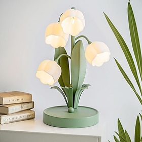 Vintage Lily of the Valley Lamp Flower Table Lamp, Warm White LED Bedside Lamp, Switch Control Night Light for Bedroom, Living Room, Dorm Room, Office Home De