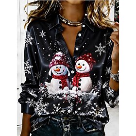 Christmas Women's Shirt Satin Top Satin Shirt Graphic Christmas Tree Vintage Stylish Modern Long Sleeve Shirt Collar Regular Tops Casual Daily Holiday White Bl