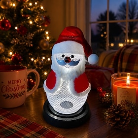 Christmas Figurine Light, Santa Claus Snowman Reindeer Owl Metal Frame Copper Wire Night Light with 3 AAA Battery Box, Indoor Tabletop Lamp for Living Room Din