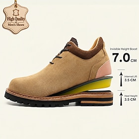 Men's Brown Height-Increasing Dress Casual Shoes with Hidden 7 cm Lift, Lace-Free Slip-On Design and Rugged Sole, Smart Casual Style for Business, Dates and Sp