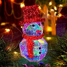 Light Up Snowman Christmas Decoration, Iridescent Prismatic Crystal Tabletop Holiday Figurine, USB Charging, Indoor Winter Home Decor for Mantel, Shelf, Xmas P
