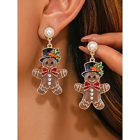 Women's Alloy Christmas Gingerbread Man Earrings, Cute Holiday Statement Dangle Earrings with Colorful Enamel Design, Festive Xmas Jewelry Accessories for Chri