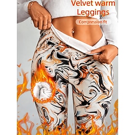 Women's Fleece Pants Leggings Vacation Streetwear Basic Full Length High WaistPantsUgly Christmas Geometric Thermal Warm Comfy Comfortable High Elasticity Casu