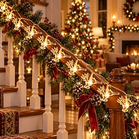 Christmas String Lights, 3D Reindeer Christmas Tree  Snowflake LED Fairy Lights, Warm White Indoor Xmas Decorations for Bedroom, Living Room, Fireplace Mantel,
