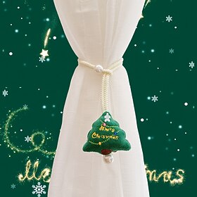 Cute Christmas Bell Curtain Clips Set Plush Santa Claus Snowman Doll Fastener Holdbacks with Jingle Bells Decorative Drape Tie Backs Clips for Sheer Curtains W