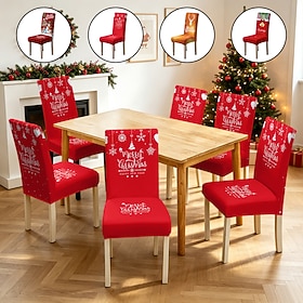 Housses de chaises de salle à manger de Noël, housses extensibles imprimées Père Noël, housses de chaises décoratives festives pour la cuisine et la salle à ma