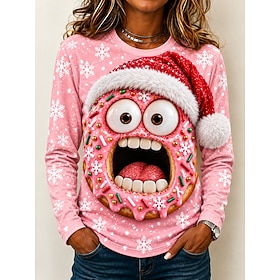 Christmas Women's T Shirt Print Graphic Santa Claus Christmas Tree Vintage Fashion Stylish Long Sleeve Crew Neck Round Neck Regular Tops Casual Daily Weekend B
