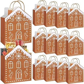 24 stk. jule-peberkage kraftpapirposer julegaveposer med håndtag julegaveindpakning peberkagehus gaveposer 10,6 x 3,1 x 7,1 tommer til jul ferie festgave fødse
