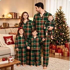 2 Piece Sleepwear PJ Set Family Christmas Pajamas Christmas Gift Plaid Cosplay Costume for Unisex Adults Kid's Xmas New Year Christmas Eve Gift Giving Family G