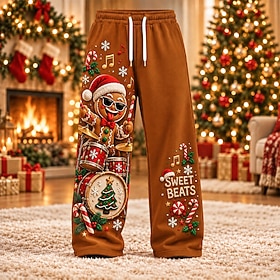 Christmas Men's Santa Claus Sweatpants Casual Pants Mid Waist Casual Funny Casual Outdoor Holiday Drawstring Straight Leg Trousers Fall Winter 3D Print Blue Re