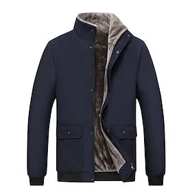 Men's Winter Coat Fleece Jacket Casual Jacket Daily Outdoor Thermal Warm Waterproof Pocket Full Zip Fall Winter Solid Color Streetwear Sports  Outdoors Standin