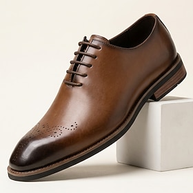 Men's Oxford Shoes Lace-Up Dress Shoes with Subtle Brogue Perforations and Sleek Round Toe, Classic Business Casual Style for Office, Meetings, Weddings and Da