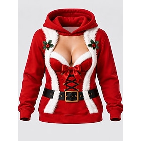 Christmas Women's Pullover Hoodie Sweatshirt Exaggerated Graphic Santa Claus Elegant Punk Vintage Long Sleeve Hooded Regular Tops Casual Home Street Red Spring