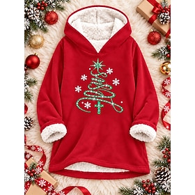 Christmas Women's Sequins Rhinestone Pullover Hoodie Sweatshirt Rhinestone Graphic Christmas Tree Warm Fashion Modern Long Sleeve Hooded Long Tops Casual Stree