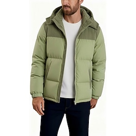 Men's Winter Coat Puffer Jacket Padded Pocket Polyster Casual Daily Outdoor Regular Fashion Streetwear Thermal Warm Fall Winter Color Block Blue Black Light G