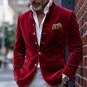 Men Blazer Jacket Velvet Blazer Business Work Evening Party Elegant Warm Fall Winter Velvet Solid Color Basic Thermal Warm Single Breasted One-button Blazer Bu