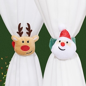 Cute Christmas Curtain Tiebacks Set Plush Christmas Tree Reindeer Snowman Doll Curtain Fastener Holdbacks Clips for Sheer Fabric Curtains Drapes Home Window Sc