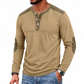 Men's 100% Cotton Acid Wash Shirt Tee Top Long Sleeve Henley Basic Fall Winter Spring Fall Plain Vintage Streetwear Casual Casual Home Street Light Blue Black