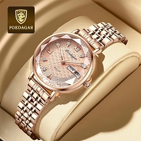 POEDAGAR Women's Quartz Watch, Rose Gold Stainless Steel Bracelet, Elegant Round Dial, 3ATM Waterproof, Luminous Fashion Dress Wristwatch for Women, Business C