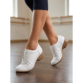 Women's Genuine Leather Dance Shoes – Lace-Up Oxford Style Ballroom Practice Shoes with Flexible Split Sole, Low Heel Dancing Shoes for Latin, Swing, Jazz, Soc
