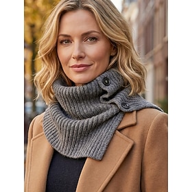 Women's Knit Button Neck Warmer Scarf, Soft Polyester Winter Cowl Neck Gaiter Snood in Multiple Colors, Cozy Cold Weather Neck Wrap for Commuting, Travel, Outd