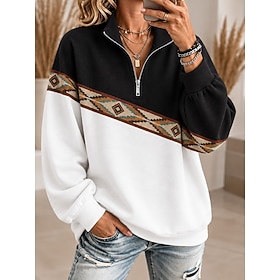Women's Pullover Sweatshirt Pullover Sweatshirts Zip Up Sweatshirts Buttons Floral Graphic Abstract Elegant Casual Long Sleeve 3/4 Length Sleeve V Neck Long To