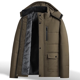 Men's Winter Coat Fleece Jacket Casual Jacket Parka Daily Outdoor Thermal Warm Waterproof Pocket Full Zip Fall Winter Solid Color Streetwear Sports  Outdoors H