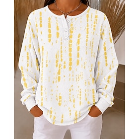 Women's Waffle Sweatshirts Textured Graphic Geometric Abstract Casual Print Long Sleeve Crew Neck Round Neck Regular Tops Casual Street Holiday White Yellow Ra
