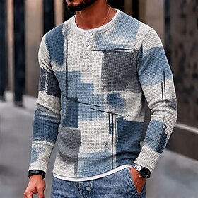 Men's Graphic Geometric Color Block Waffle Henley Shirt Casual Style Classic Style Long Sleeve Fashion Designer Basic Casual Daily Outdoor Spring Fall All Se