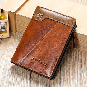 Men's RFID Wallet, Vintage Faux Leather Bifold Wallet with Zipper Coin Pocket, Multi Card Slots Business Casual Wallet, Slim Credit Card Holder for Travel, Off