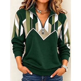 Women's Pullover Sweatshirt Zipper Graphic Geometric Vintage Western Retro Long Sleeve High Neck Half Zip Regular Tops Casual Dailywear Holiday Blue Pink Green