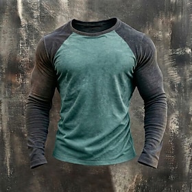 SoftFade Men's Henley Shirt 100% Cotton Acid Wash Shirt Long Sleeve Crew Neck Vintage Style Washed Spring Fall All Seasons Color Block Retro Vintage Casual Cas