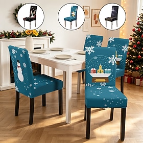 Housses de chaises de salle à manger de Noël, housses extensibles imprimées Père Noël, housses de chaises décoratives festives pour la cuisine et la salle à ma
