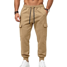 Men's Sweatpants Fleece Pants Joggers Trousers Winter Pants Drawstring Pocket Elastic Waist Plain Comfort Warm Daily Outdoor Holiday Vacation Fashion Khaki Arm