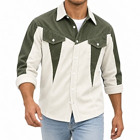 Men Shirt Texture Casual Shirt Corduroy Shirt Button Up Shirt Burgundy Navy Blue Brown Military Green Long Sleeve Color Block Plain Shirt Collar Casual Daily P