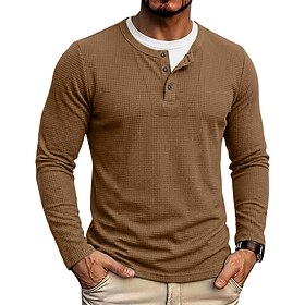 Men's Waffle T-shirt Henley Shirt Long Sleeve Shirt Long Sleeve Henley Spring Fall Plain Fashion Streetwear Leisure Buttons Fake two piece Casual Daily Vacatio