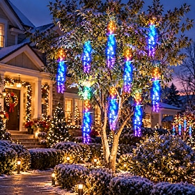 Christmas Cluster Meteor Shower Lights, Snowfall Rain LED String Lights,IP44 Waterproof Indoor Outdoor Hanging Firecracker Fairy Lights for Christmas Trees, Ga