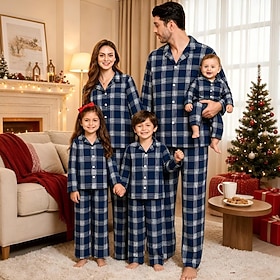 Christmas Family Matching Pajamas 2 Piece Sleepwear PJ Set Christmas Gift Checkered Cosplay Costume for Unisex Adults Kid's Xmas New Year Christmas Eve Party G